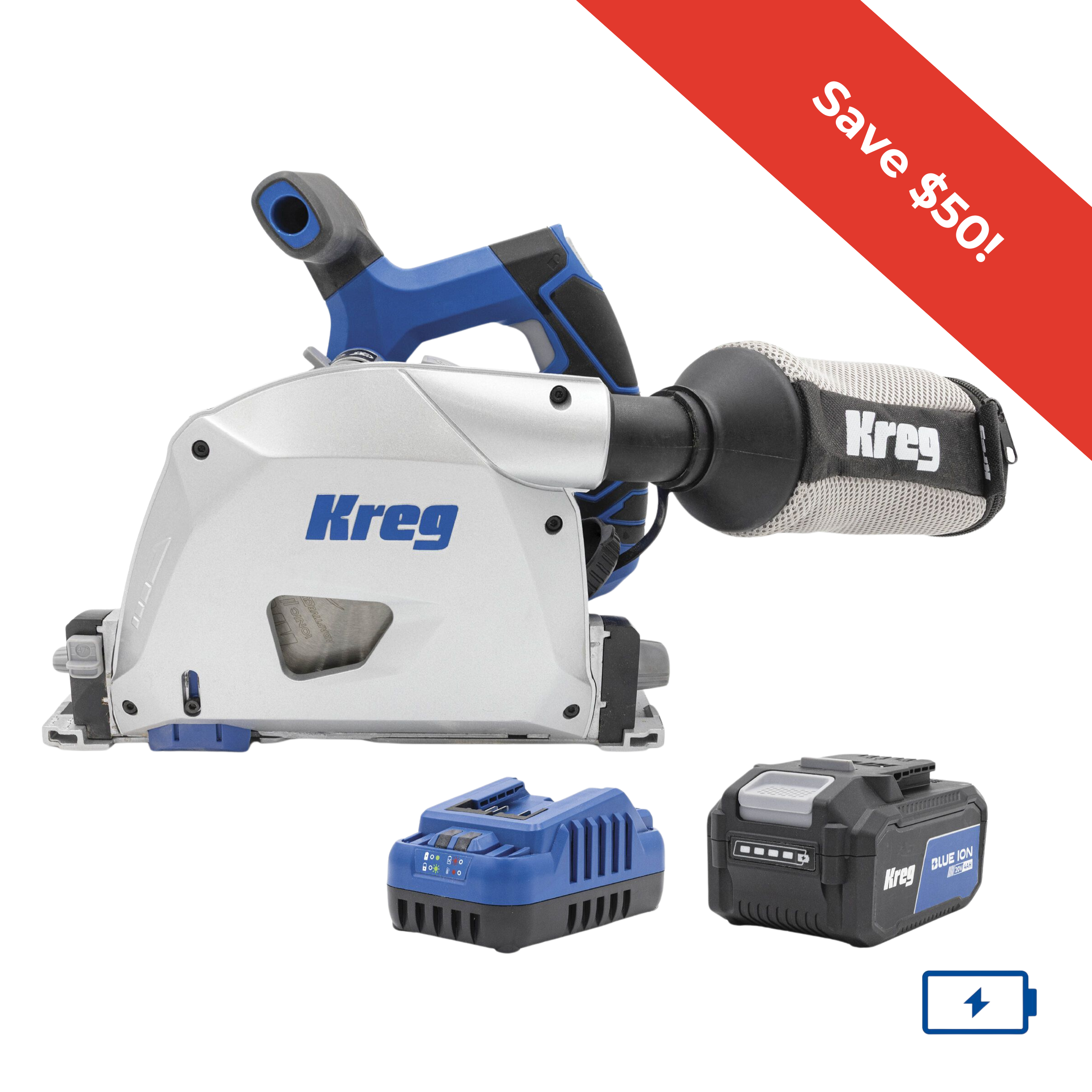 Kreg 20V Ionic Drive&trade; 6 1/2" Plunge-Cut Track Saw Kit
