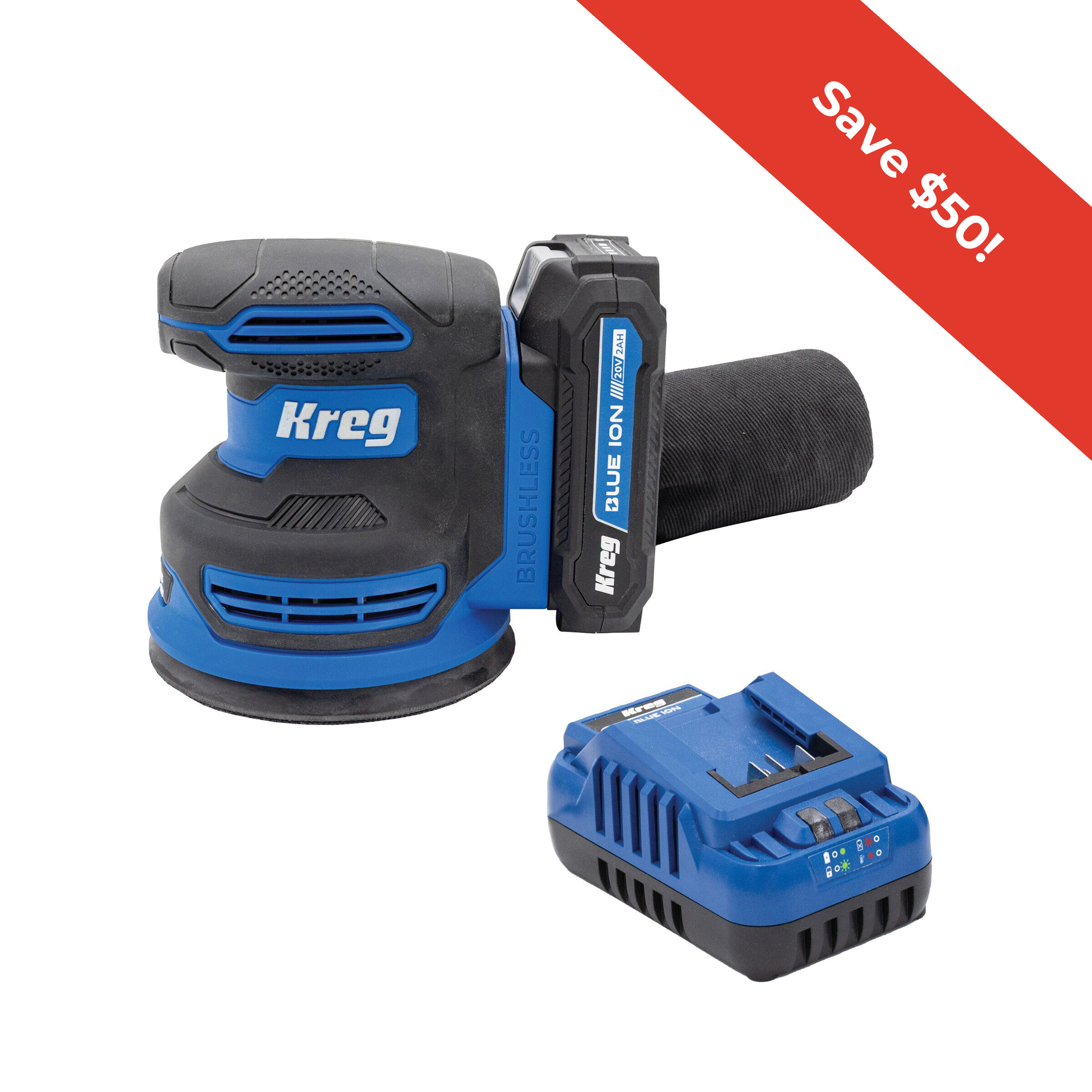 Kreg 20V Ionic Drive&trade; 5" Random Orbit Sander Kit