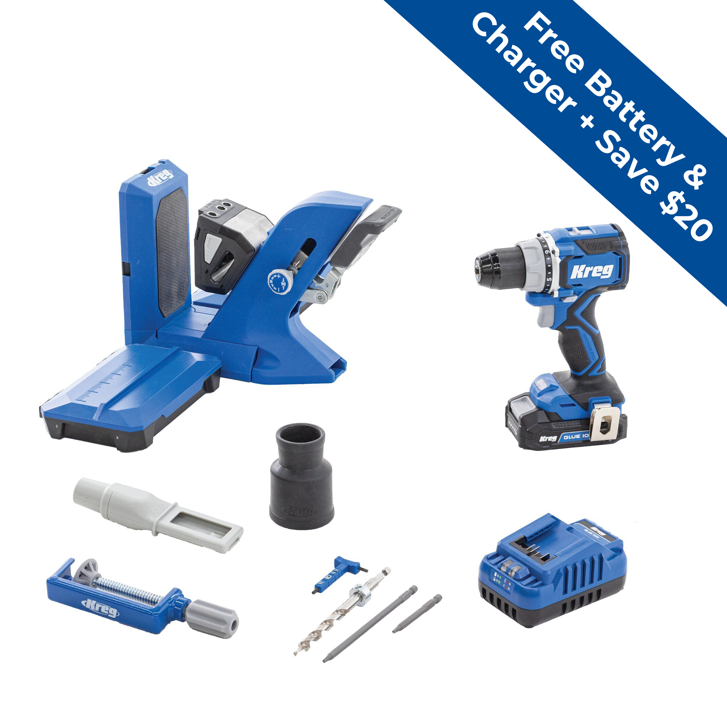 Kreg&reg; Pocket-Hole Jig 720PRO + 20V Ionic Drive&trade; 1/2" Compact Drill Project Kit