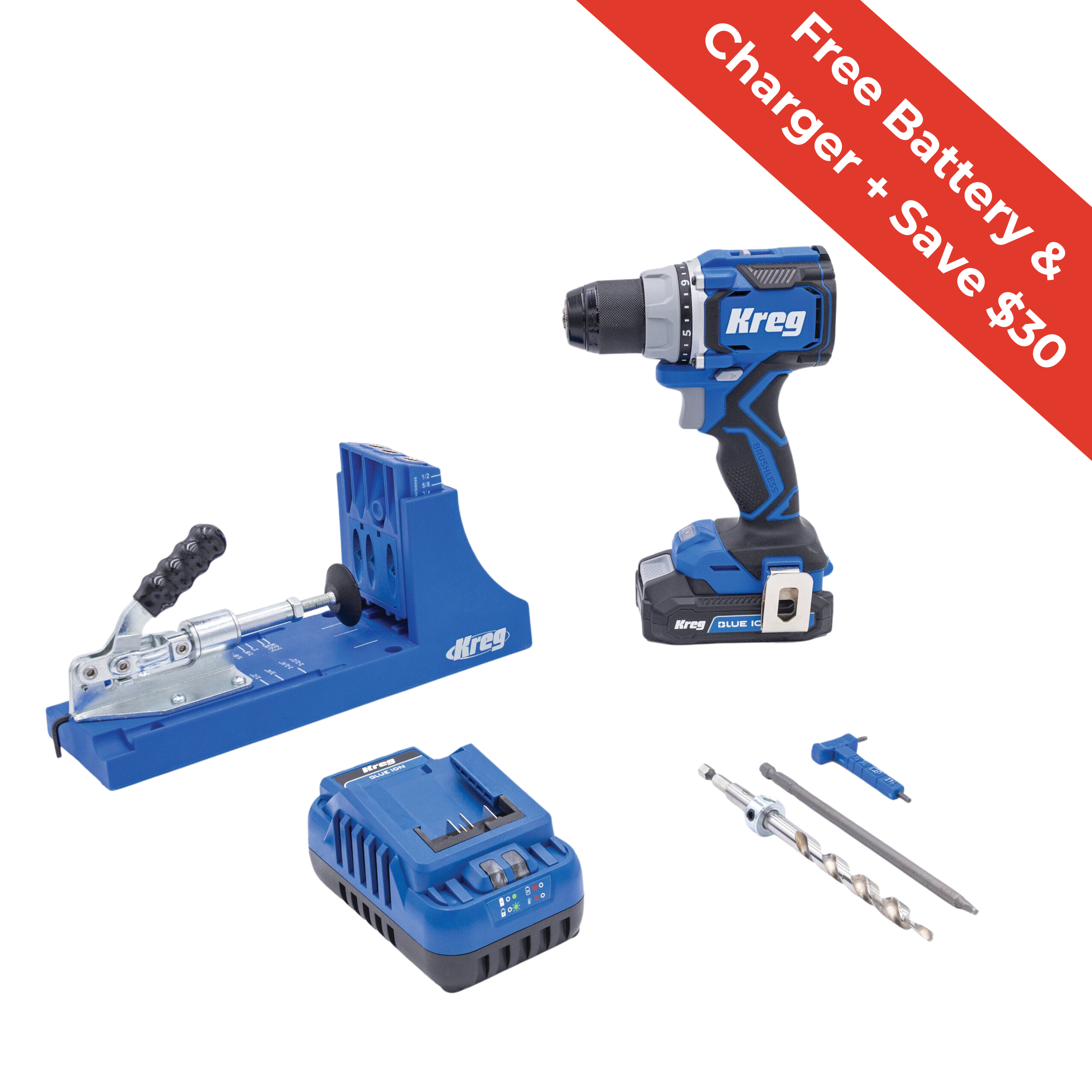 Kreg&reg; Pocket-Hole Jig K4 + 20V Ionic Drive&trade; 1/2" Compact Drill Project Kit